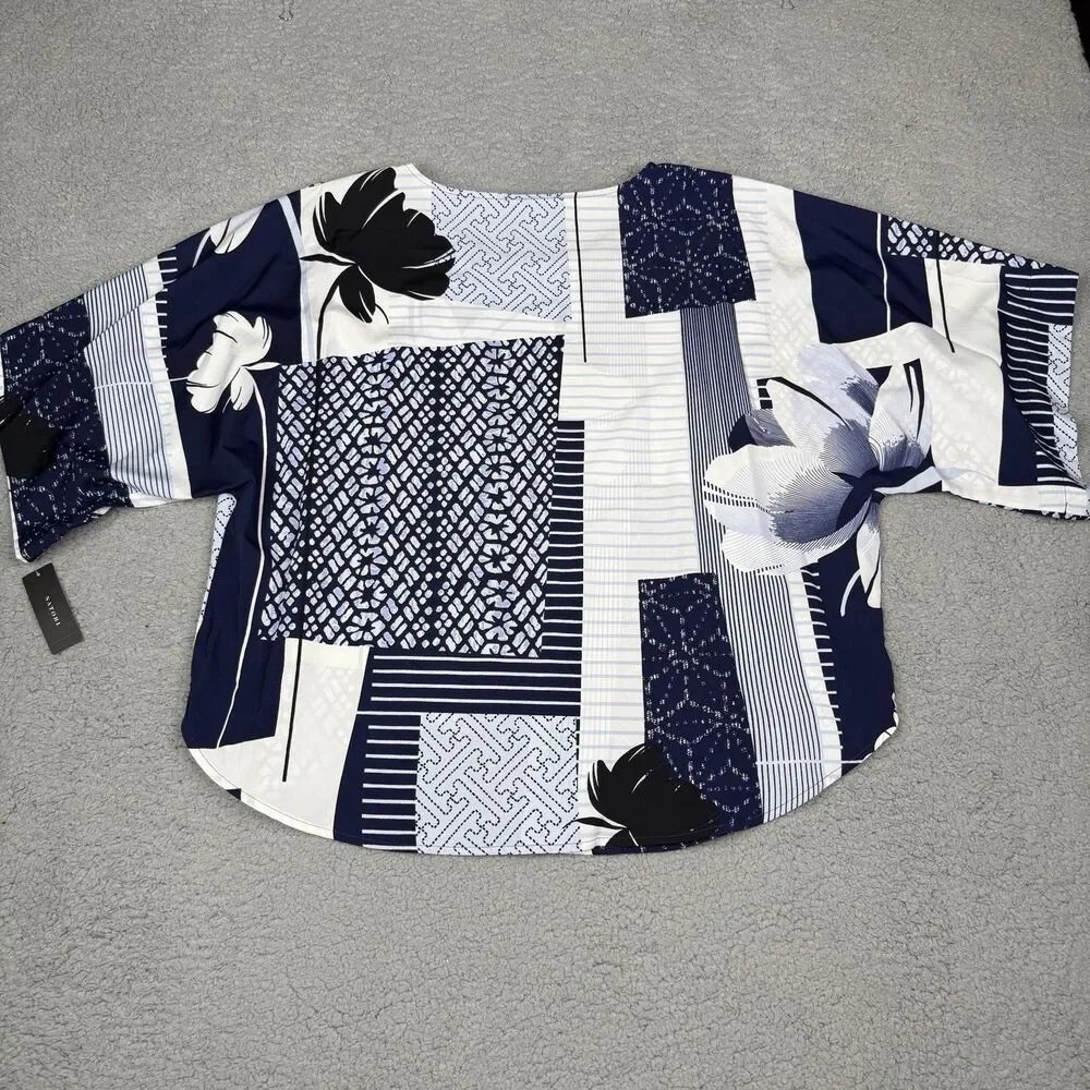 Natori Kabuki Pajama Set Womens L Indigo Floral Print 2-Piece Lounge Sleep NWT